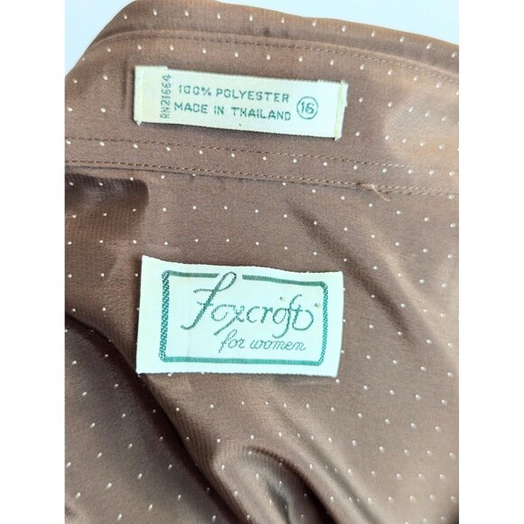 Vintage 1980s Women's Brown Silky Collared Blouse Button-Down Dress Top Sz 16 - Picture 10 of 10